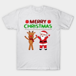 Cute Santa and Reindeer Christmas T-Shirt